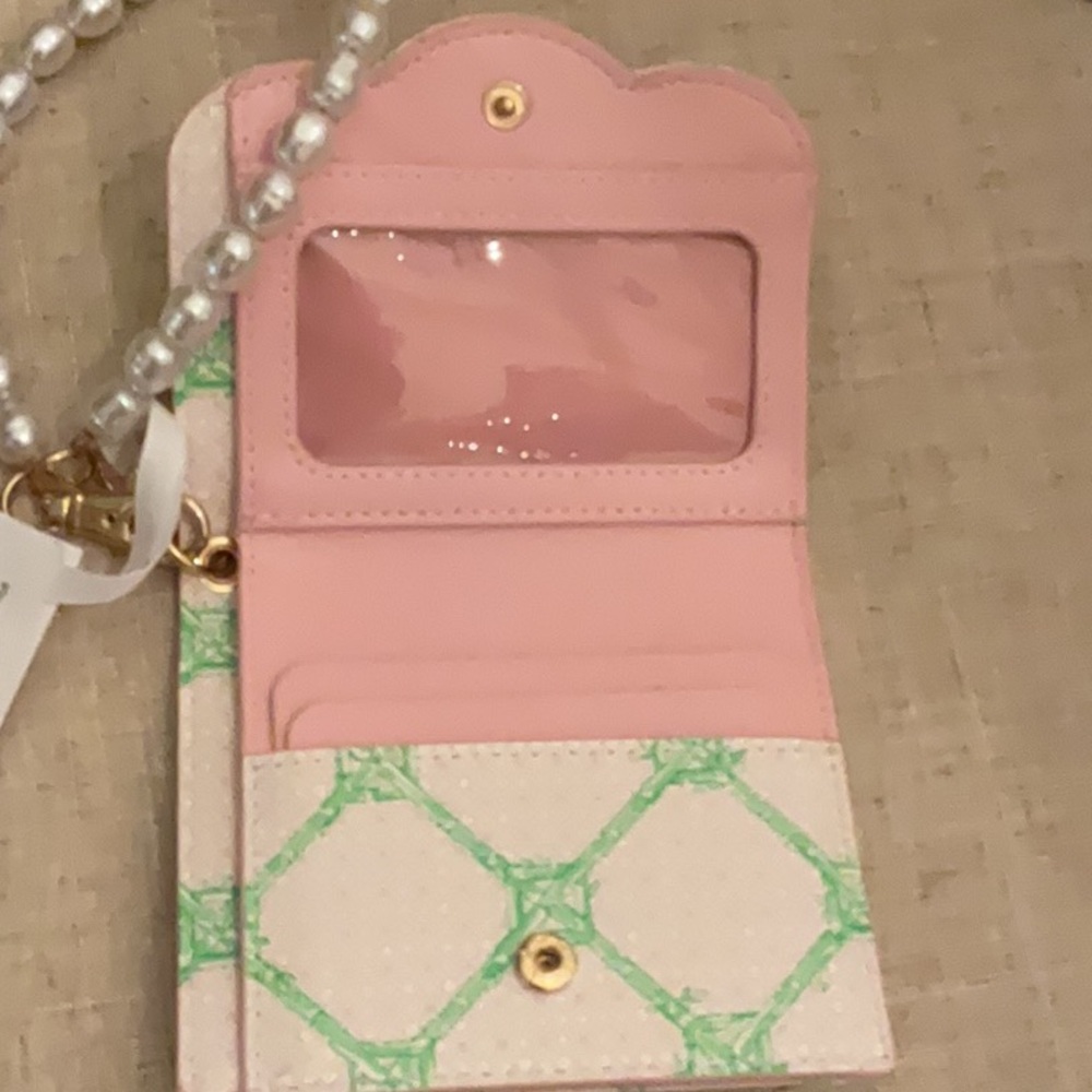 Lilly Pulitzer White and Green Card Holder with Pearl Chain, Key Holder - Picture 6 of 9